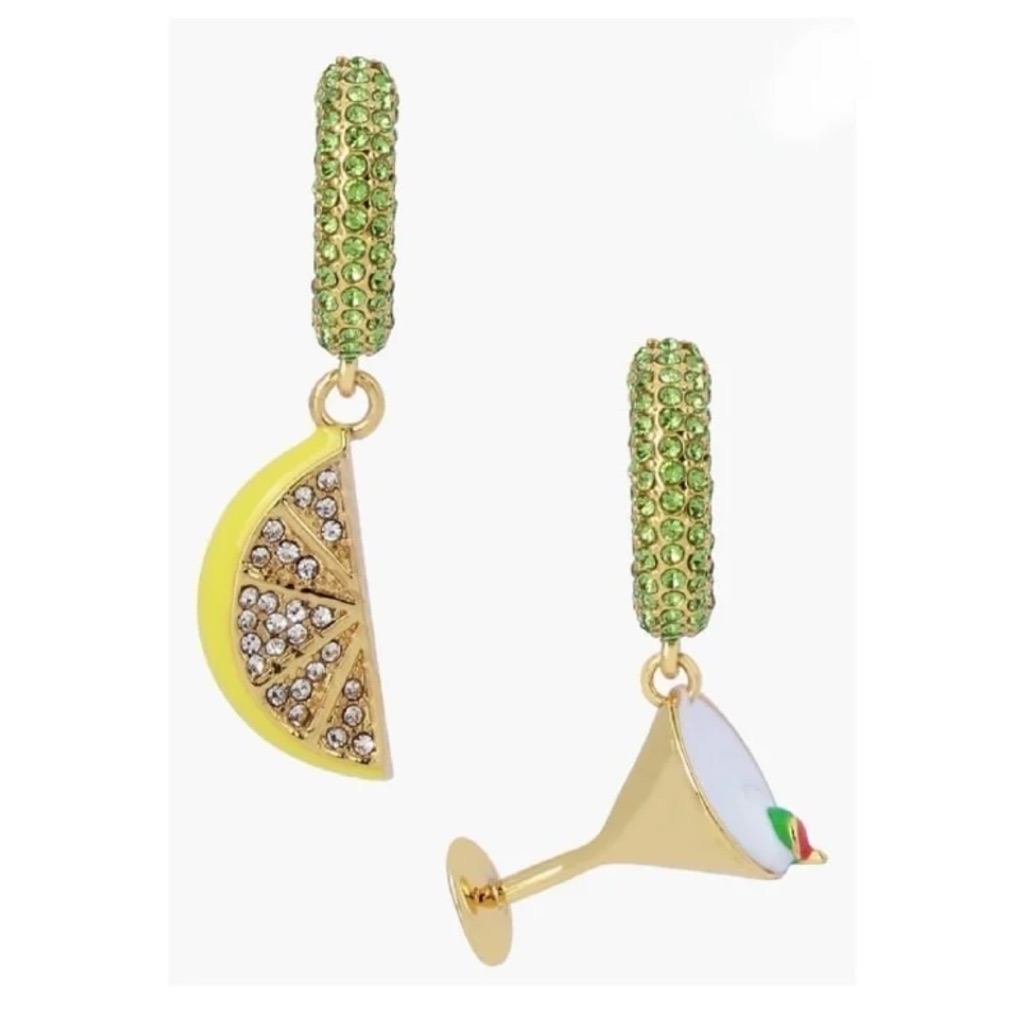 Kurt Geiger London Lemon Slice & Martini Dangle Huggie Hoop Earrings